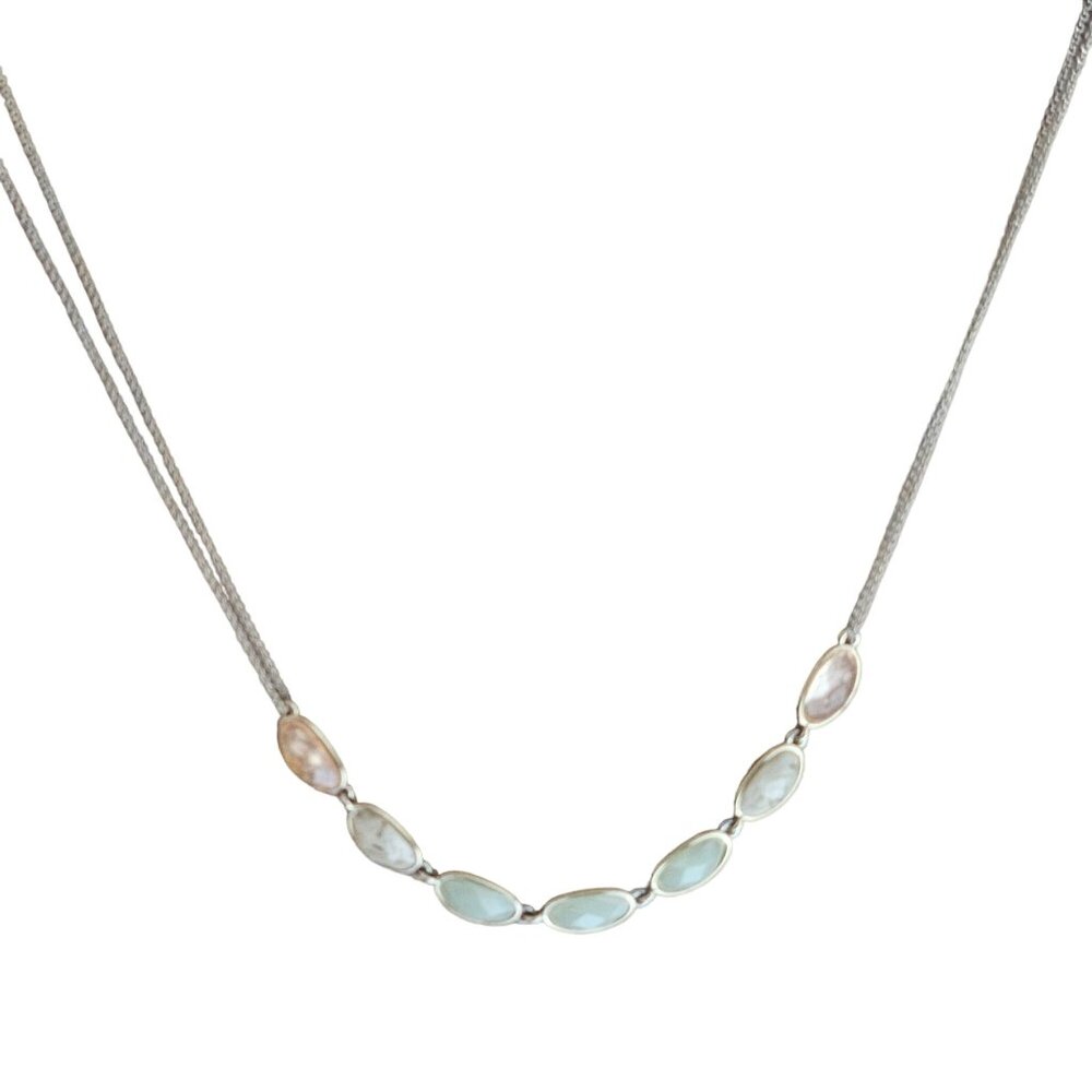 LOFT Oval Moonstone Gem Gold Tone Two Strand Chain Necklace Fashion Jewelry
